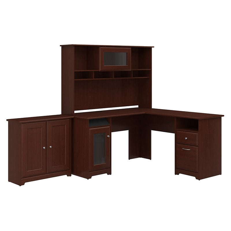 Bush Furniture Cabot L Shaped Desk with Hutch and Small Storage Cabinet ...