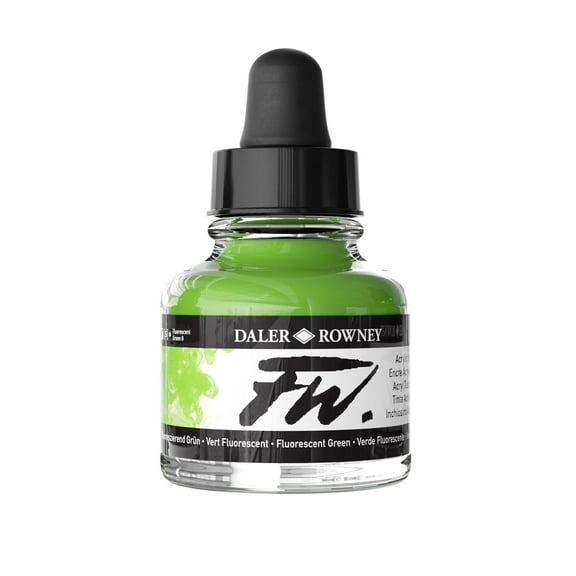 Daler-Rowney FW Acrylic Artists Ink, 1 oz. Dropper-Top Bottle, Fluorescent Green