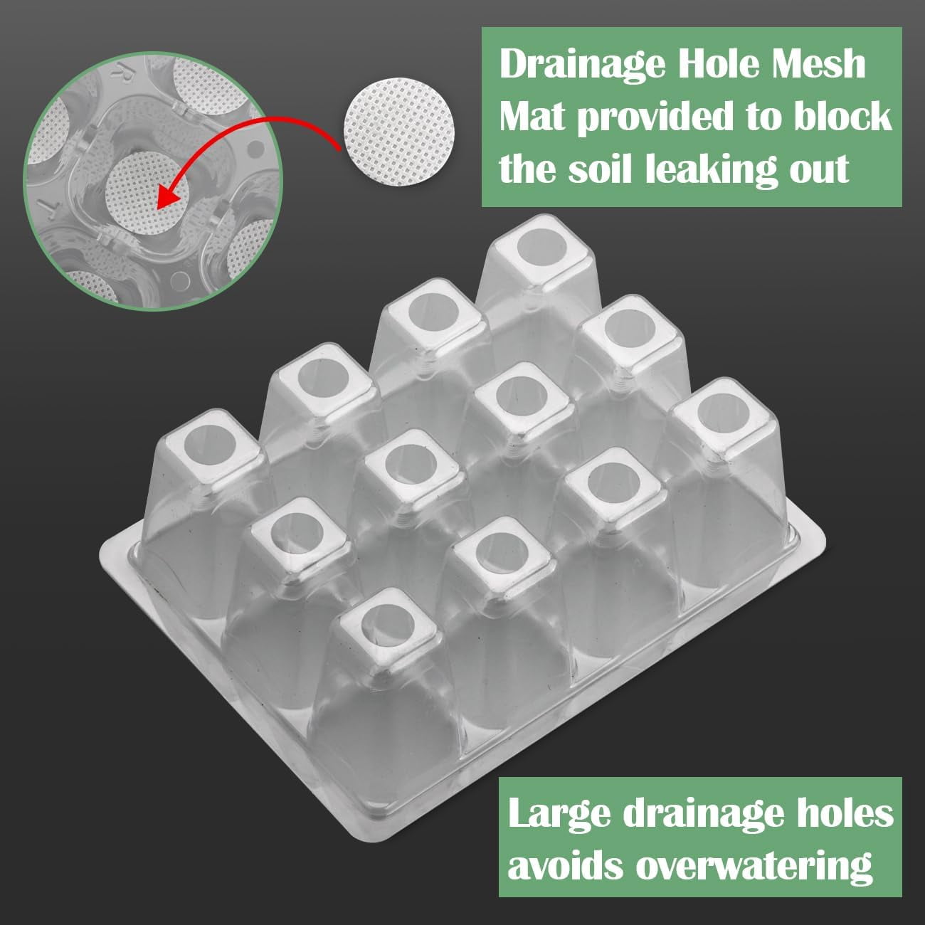60 Pack Reusable 12-Cell Seed Starter Tray, Plant Starter Trays with Large Drainage Holes for Seed Germination, Easy to Repotted, Fits Standard 1020 Flats and Trays, Black