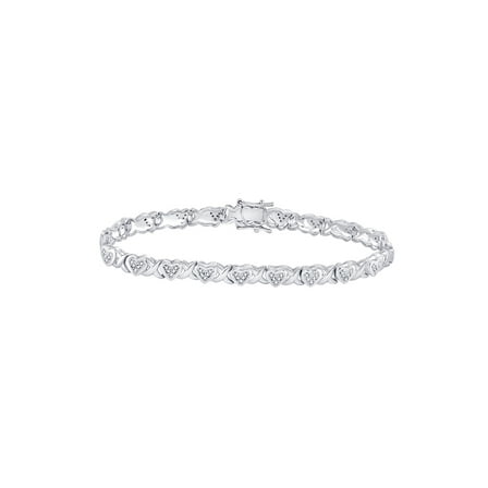 Sterling Silver Womens Round Diamond Heart Tennis Bracelet 1/4 Cttw