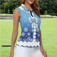 thumbnail image 2 of Yuyamidu Snowflake Golf Shirts for Women Collared Tennis Shirt Blue Bow Sleeveless Golf Top Outfits with 1/4 Zipper, Size XL, Christmas Daily Wear Clothing, 2 of 8