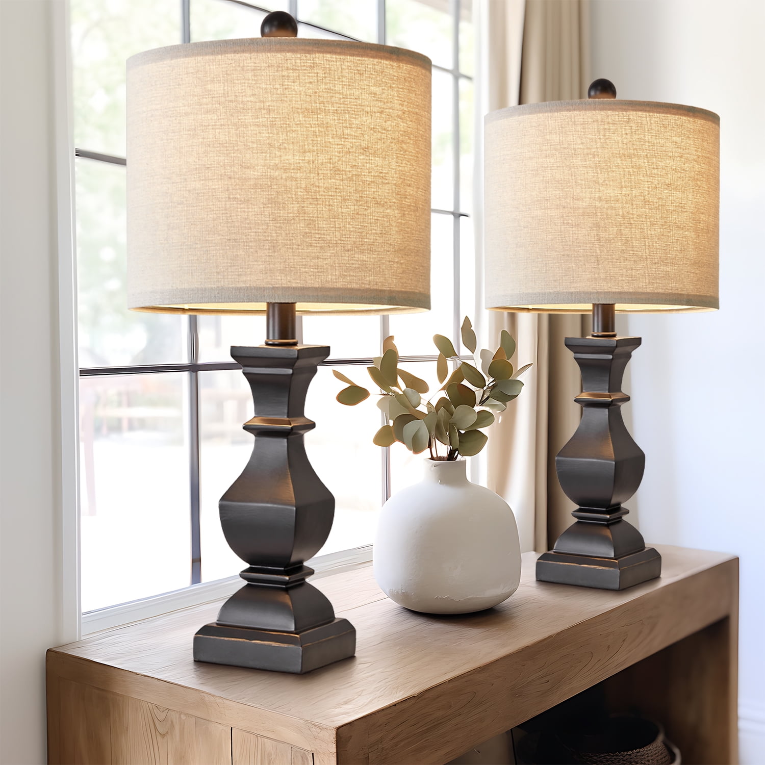 Oneach Retro Table Lamps Set of 2 Nightstands Lamps for Bedroom Living Room 20.5" Vintage Rustic Bedside Lamp