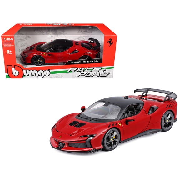 Ferrari SF90 XX Stradale Red with Black Top "Race and Play" Series 1/24 Diecast Model Car by Bburago