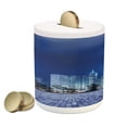 thumbnail image 1 of Urban Piggy Bank, Hong Kong Skyline Night Architectural Cityscape Skyscrapers Modern Photo, Ceramic Coin Bank Money Box for Cash Saving, 3.6" X 3.2", Purplegrey Royal Blue, by Ambesonne, 1 of 4