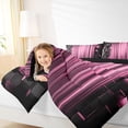 thumbnail image 3 of Manfei 3D Neon Stripes Twin Comforter Sets, Vertical Lines Bedding Set, Light Pink Black, Black Reversible 2pcs, 1 Comforter and 1 Pillowcase, 3 of 6