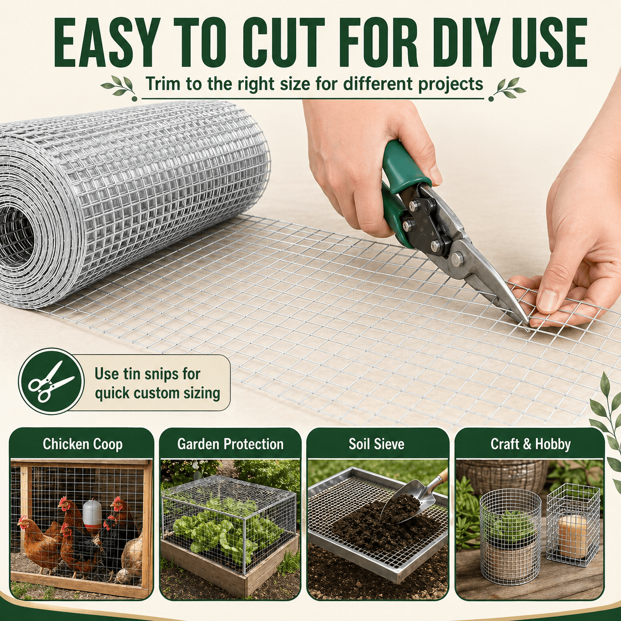 Metal Mesh with 1/2-Inch Welded Chicken Wire 48x100 FT, White Hardware Cloth and Garden Plant Fencing for Chicken Coops Home Renovation, White