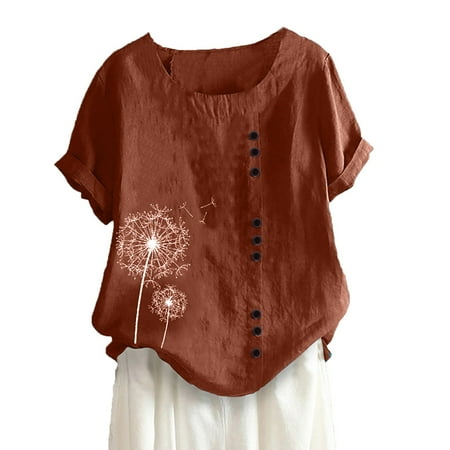 

Bospose O-Neck Shirt For Women Women Short Sleeve Shirt Corset Top Brown Top Women Casual Print Plus Size T-Shirt Top Blouse Lady Loose Top M