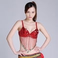 thumbnail image 4 of con para danza del vientre Lentejuelas Borla Top Trajes de cantante de baile - Rojo, como jinwen Sujetador de danza del vientre para mujer, 4 of 8