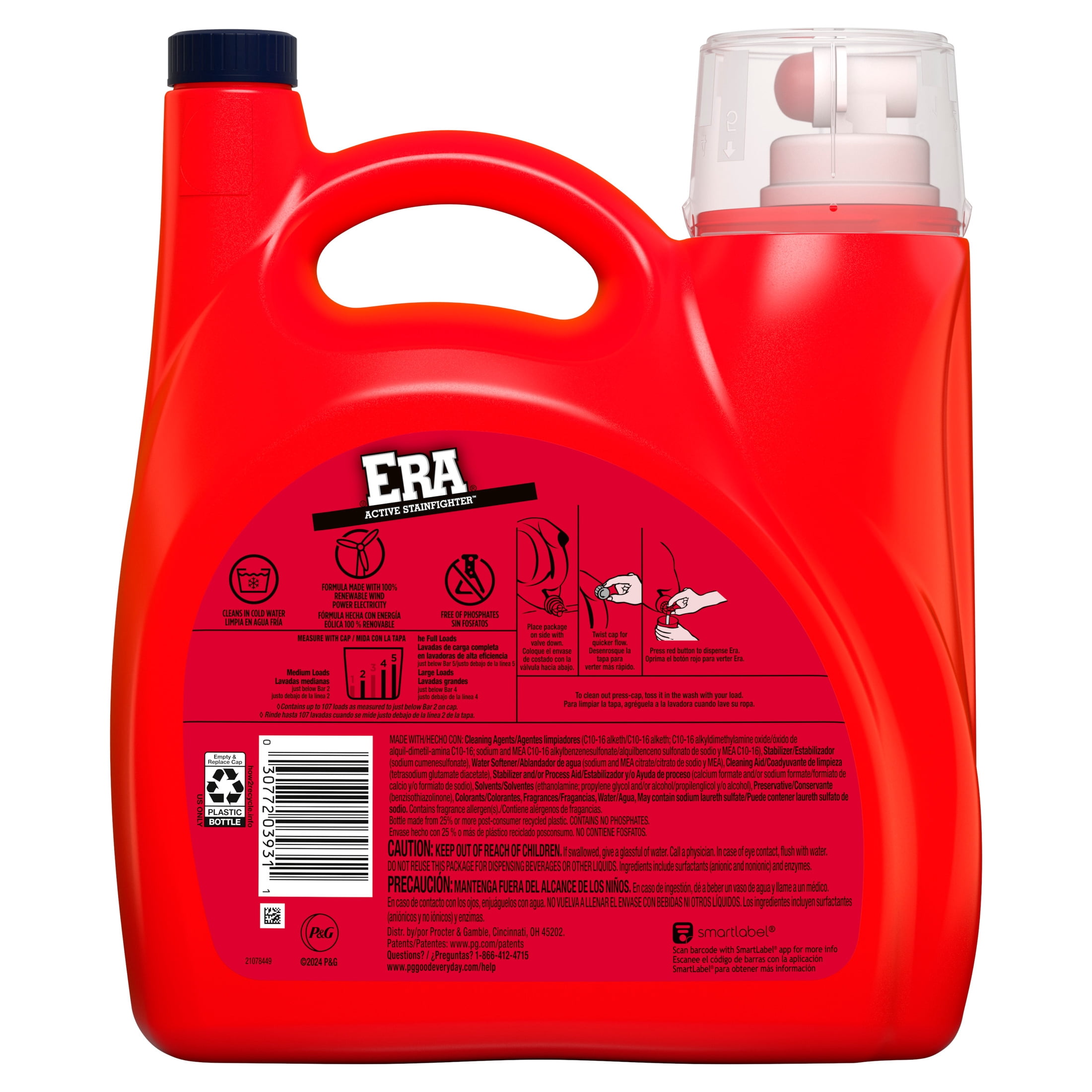Era 2X Ultra Active Stainfighter Formula Liquid Laundry Detergent, 141 fl oz, 107 Loads