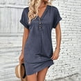 thumbnail image 5 of SMihono Women's Casual T Shirt Dress Button Up V Neck Tunic Dresses Summer Short Sleeve Mini Dresses Loose Sundresses Dark Blue L, 5 of 8