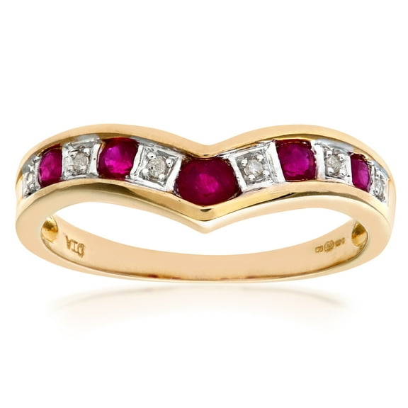 9ct Gold Jewelco London 2pts Diamond 0.46ct Ruby Channel Wishbone Ring 2mm