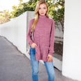 thumbnail image 4 of Women's Ribbed Knit Turtleneck Tunic Sweater with Front Pockets - Large, Purple, 4 of 6