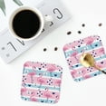 thumbnail image 4 of Lsque Pink Striped Flamingo Pattern 4" Drink Coasters Set of 4, PVC Leather Absorbent Coasters, Table Coaster Set Decorative Coffee Cup Coasters Housewarming Gift -Square, 4 of 6