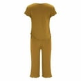 thumbnail image 5 of FUNUONY Women's2 Piece Pajamas Set Ribbed Knit Loungewear Casual Outfits Short Sleeve Tops and Wide Leg Pants Set Solid Color Pajamas Round Neck Short Sleeved Pajamas and Capris Pajama Set, 5 of 5