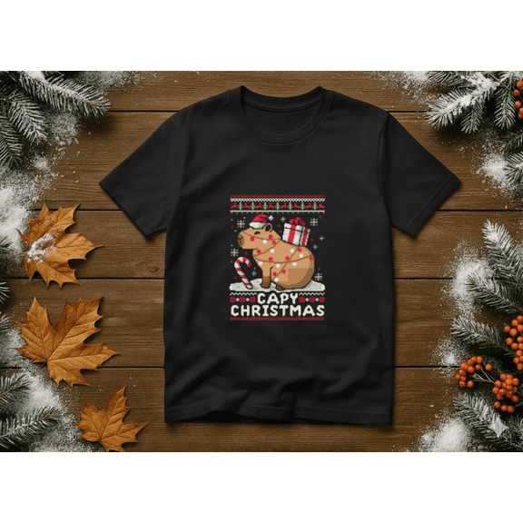 Capybara Ugly Christmas Sweater Cute Festive Holiday Unisex T-Shirt, up to size 5XL