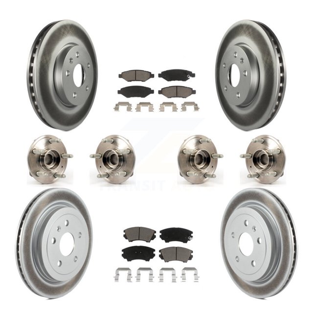 Transit Auto Front Rear Hub Bearings Assembly Coated Disc Brake Rotors and Ceramic Pads Kit (10Pc) for Car Chevrolet Camaro - Left Right Side (Driver Passenger) KBB-120623