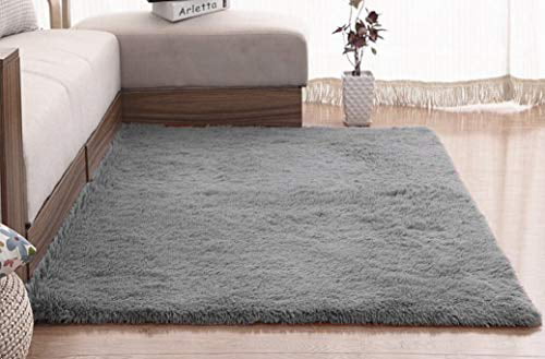 Grey, 4' x 5.3' FlashLTD Fluffy Ultra Soft Shaggy Area Rugs for Bedroom Fluffy Carpet for Kids Room Bedside Nursery Mats