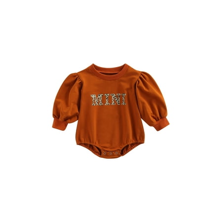 

Sunisery Autumn Kids Baby Girls Leopard Letter Print Round Neck Puff Sleeve Romper Bosysuit Caramel 12-18 Months