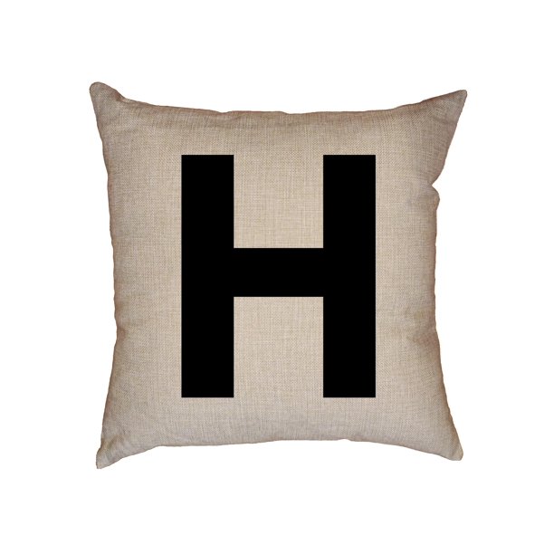 Monogram H Letter in Stately Black Decorative Linen Throw Cushion