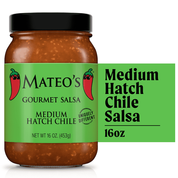 Mateo's Hatch Chile Salsa, Medium Heat, 16 oz Glass Jar