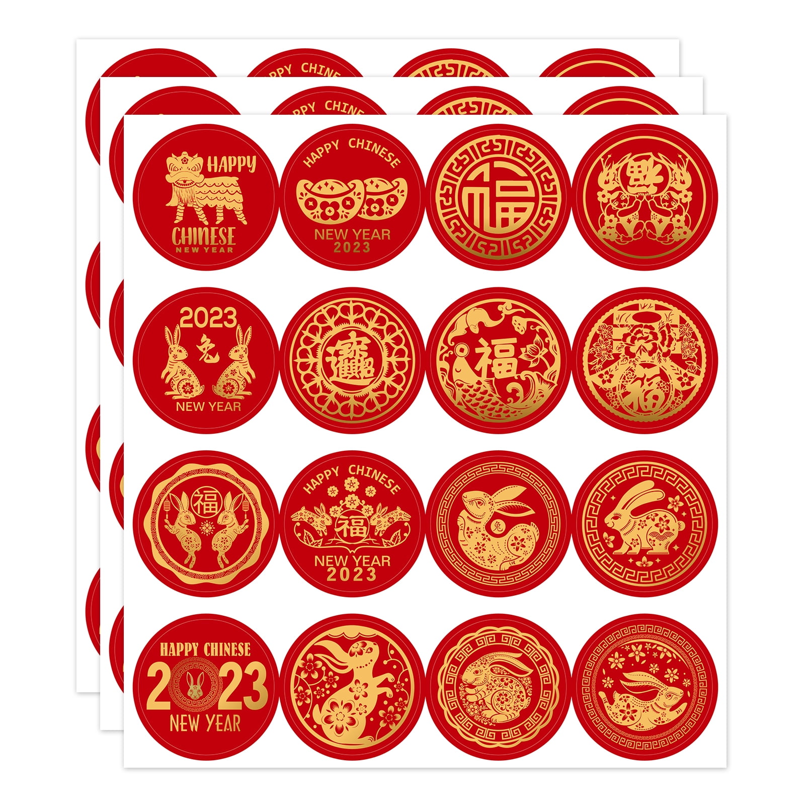 WaaHome 48 PCS Happy Chinese New Year Stickers 2023,1.5" Year of The Rabbit Stickers New Year