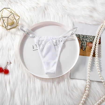 BYHONG Women s Sexy Lace Solid Color T Pants Adjustable Thong Panties Panties for Women White S
