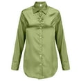 thumbnail image 3 of Gyexs Satin Blouses for Women Long Sleeve Button Down Silk Shirts Business Casual Loose Workwear Tunic Tops Green, Size XXL, 3 of 4