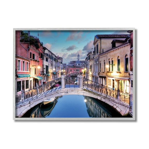Stupell Industries Traditional Venice Cityscape Canal Bridge Architecture Abstract Photography Gray Framed Art Print Wall Art, 16 x 20