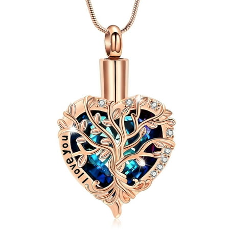 Heart Crystal Urn Necklace for Ashes Tree of Life Cremation Jewelry Stainless Steel Ashes Pendant for Women Men Memorial Necklace Keepsake Jewelry