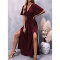 thumbnail image 6 of Women'S Summer Dresses Short Sleeve Maxi Dress Casual V Neck Flowy Sundress Wine Red XXL, 6 of 9