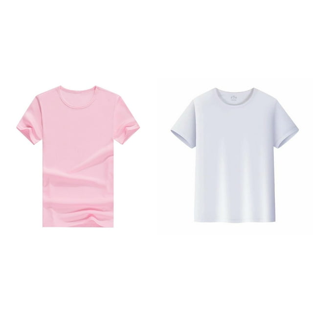 Lot de 2 (Blanc 1 Pcs et Rose 1 Pcs) Multipack Primitif Chandail à Manches Longues T-Shirts à Manches Courtes Haut Uni T-Shirts Garçon et Fille Unisexe Enfants T-Shirt à Col Rond