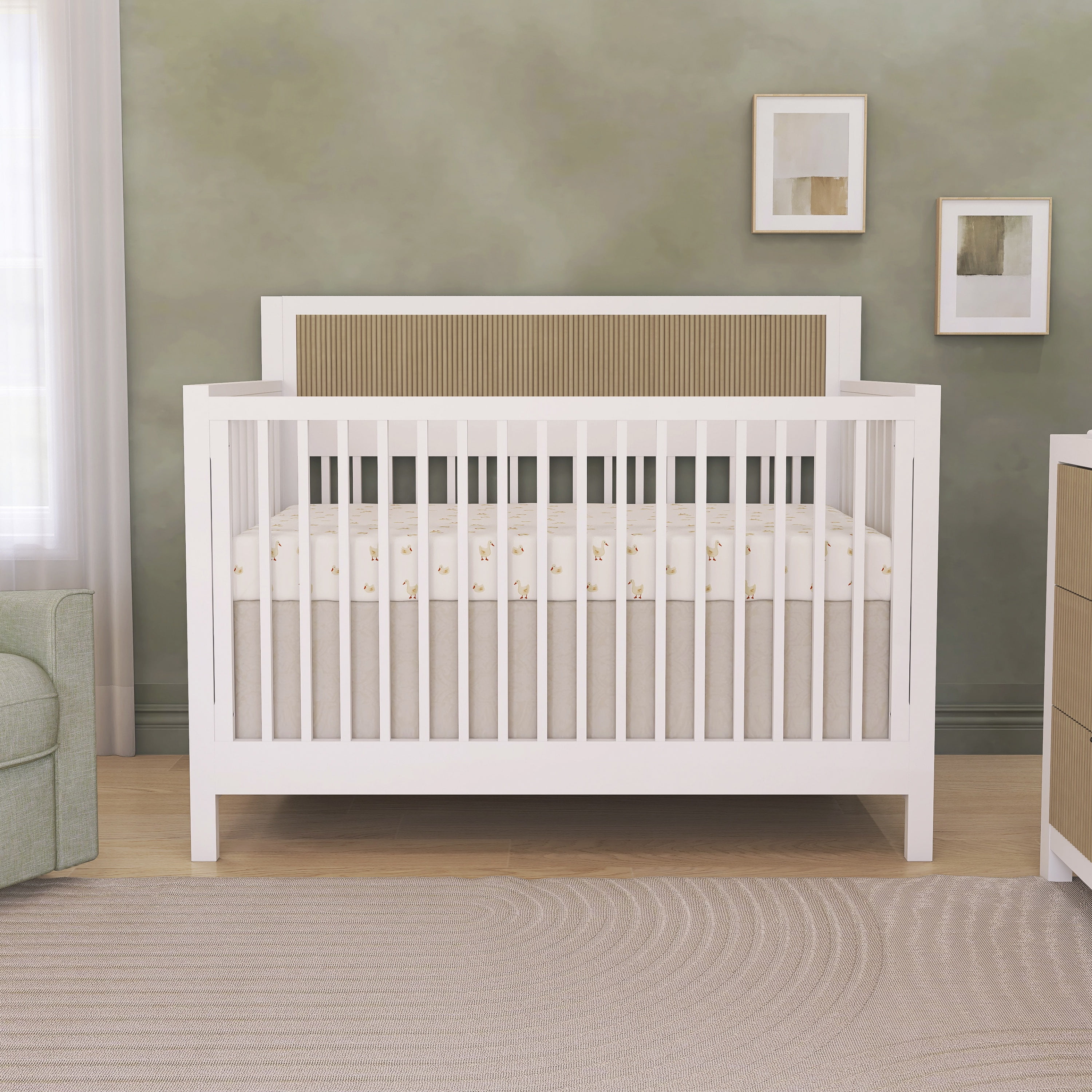 Evolur Byron Convertible Crib, White with Chestnut