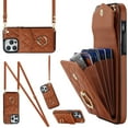thumbnail image 3 of Funda de cuero con soporte para anillo y cordón cruzado para iPhone 13, 14, 15, 16 Pro Max, 12, 11, XS Max, XS, 8, 7 Plus, funda tipo billetera con ranuras para varias tarjetas, 3 of 5
