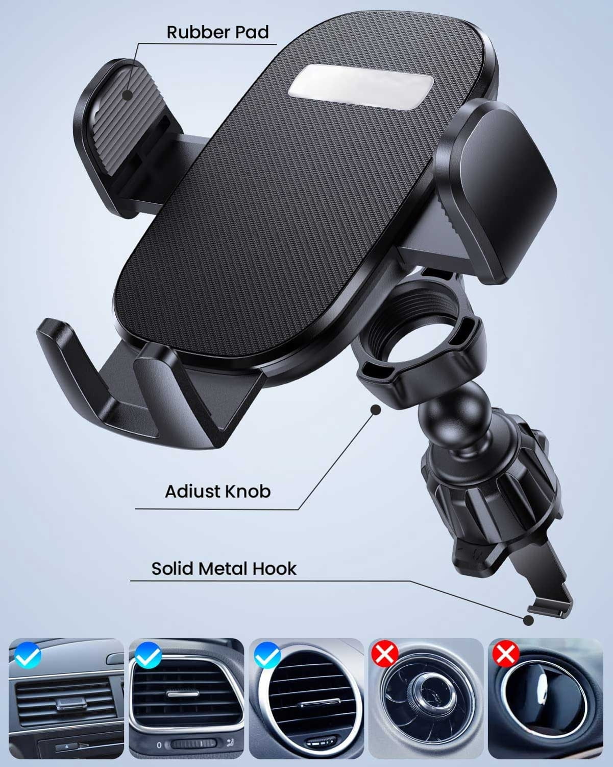 Air Vent Car Mount for iPhone 16/Pro/Max/Plus - Phone Holder Swivel Cradle Strong Grip AC Louver