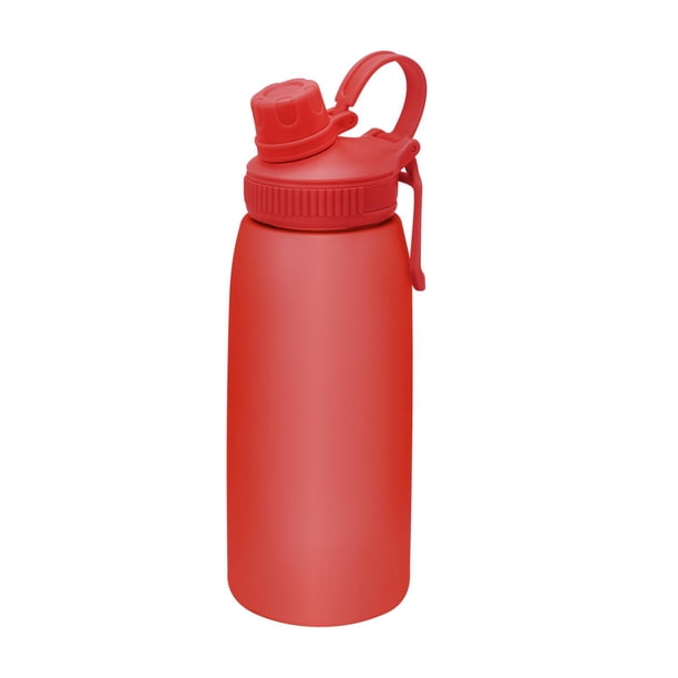Botella con cierre de rosca y banda de silicón/ Capacidad de 1 litro rojo 8.8 x 26 cm