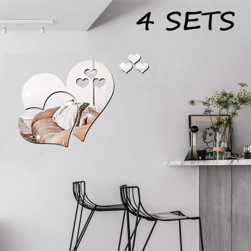 3D Love Hearts Mirror Wall Sticker DIY Home Room Art Mural Decor Decal Removable 