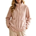 thumbnail image 2 of XRoczxe Women's Striped Fleece Jacket, Soft Sherpa Full Zip Pullover with Pockets, Cozy Warm Winter Coat for Casual Outdoor Fall Wear, 2 of 8