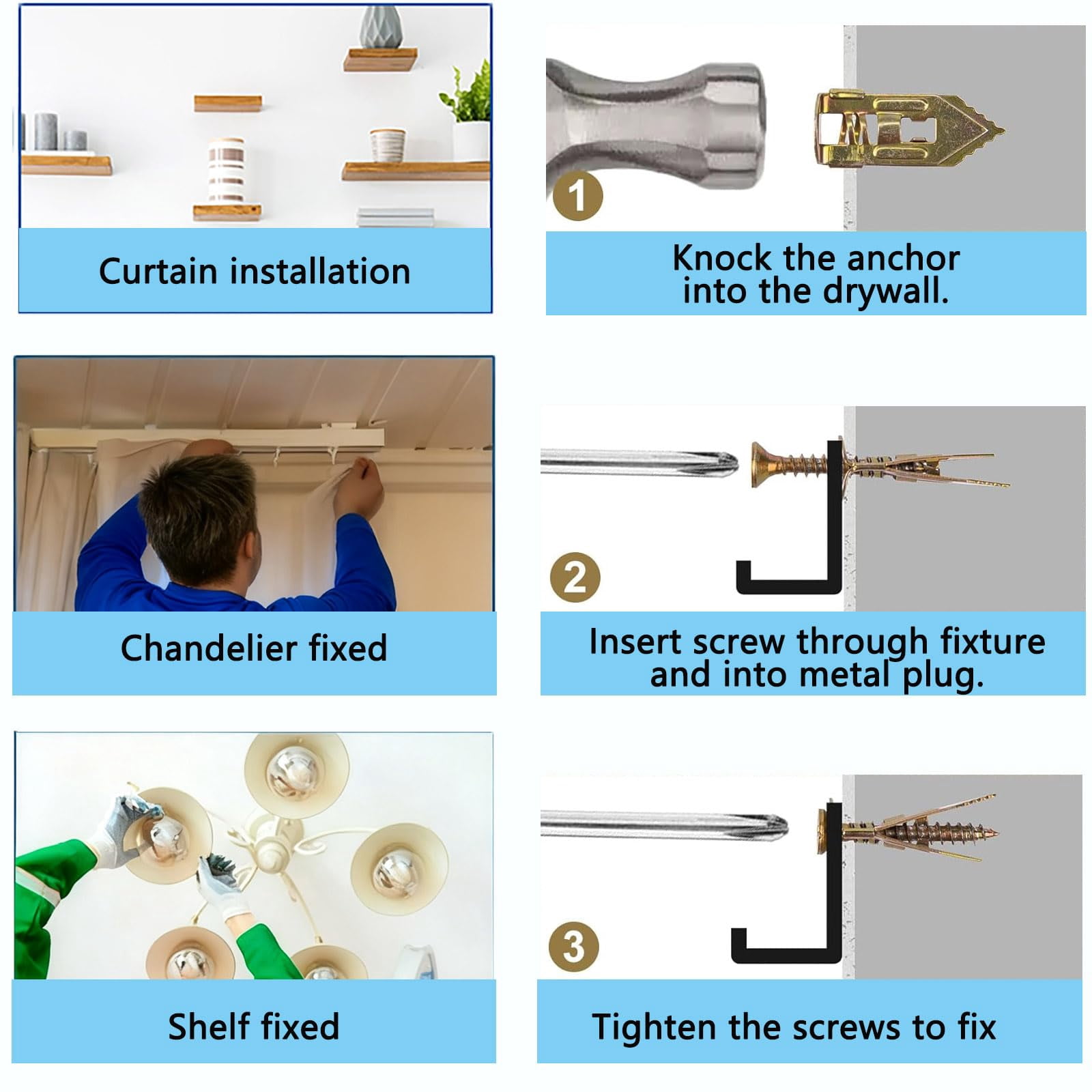 160Pcs Self Drilling Drywall Anchors with Screws Kit,Zinc Plated Steel,2 Sizes Expansion Screws and 2 Sizes Wall Anchors.No Drill Hole Needed for Mounting TV,Shelf,Mirror,Cabinet,Picture Frames