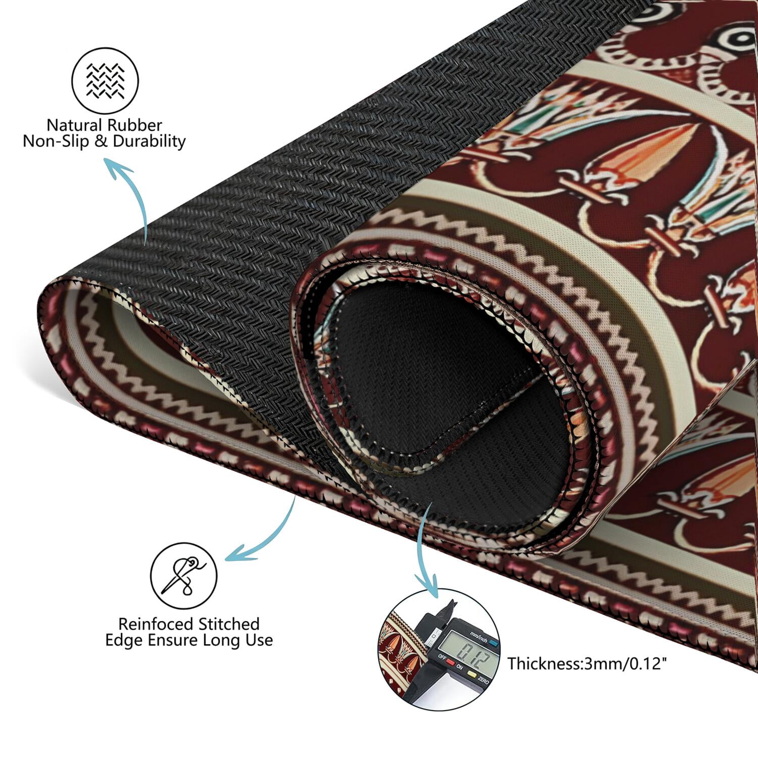 Extra Large Boho Pattern Anti-Slip Playing Surface 31.5 Inch Square Rubber Mahjong Mat with Noise Reduction for Chinese Tiles and Family Game Nights