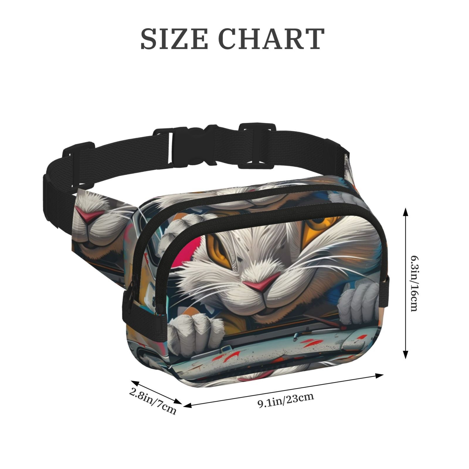 Picia Vibrant Bunny Ride Print Square Double-Layer Waist Bag Mini Adjustable Waist Belt Bag Exercise Running Travel Hiking