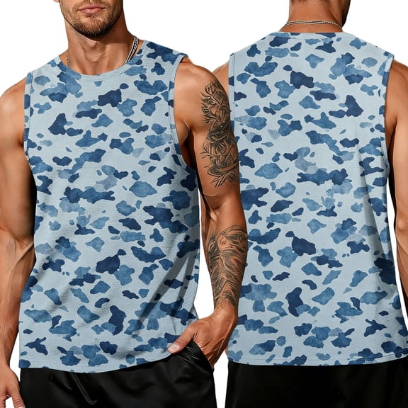 Mens Tank Tops Summer Sleeveless Camo Printed Tee Cool Workout T-Shirts Beach Novelty Undershirts