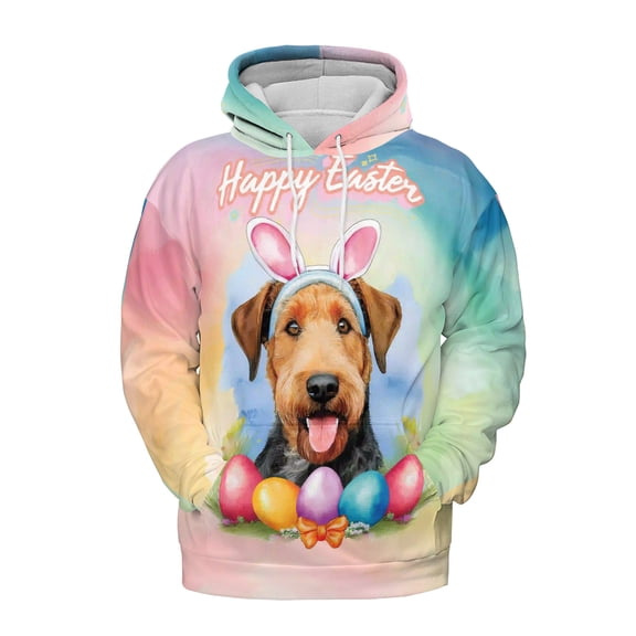 Happy Easter Airedale Terrier with Bunny Ear Headband and Flowers All Over Print 3D Hoodie Unisex Merch Hoodies Dale Waterside Dog Lover - 13001