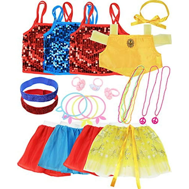 Click N' Play 25 pièces Princess Dress Up Trunk Set avec 4 ensembles de déguisements colorés assortis, bijoux, colliers, bagues, bracelets, accessoires pour cheveux et plus encore !
