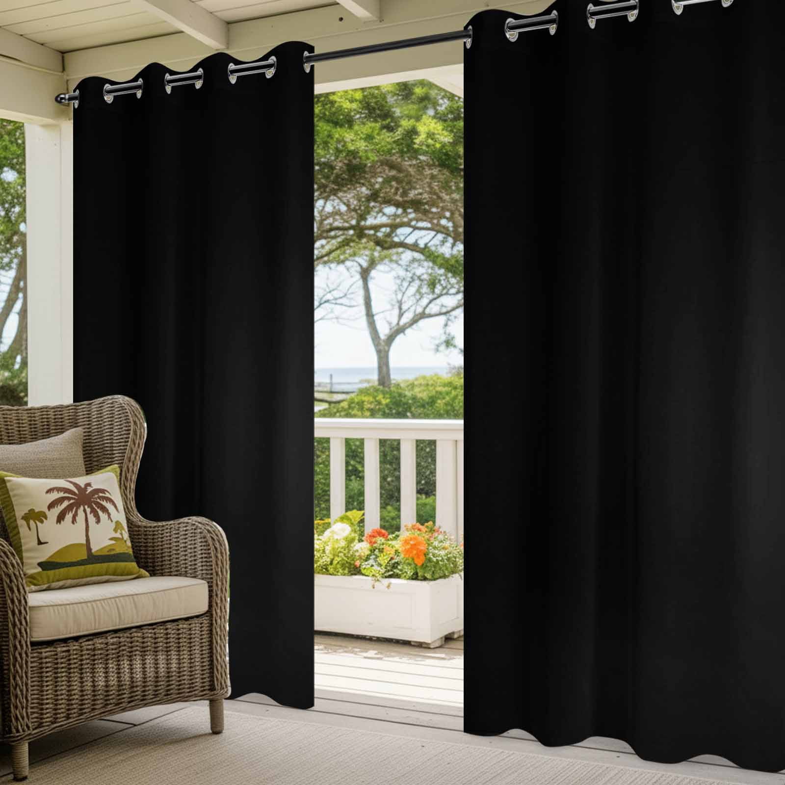 Black Outdoor Curtains for Patio Waterproof, Windproof Privacy Curtains with Weighted Bottom, Pure Black Outside Drapes for Picnic Garage Backyard Cabana 54"x95" 2 Panel