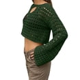 thumbnail image 4 of JULMCOMO Crochet Beach Cover Ups for Women Hollow Out Mesh Knit Summer Crop Tops Long Sleeve Cutout Bikini Cover Ups for Swimwear Army Green L, 4 of 6