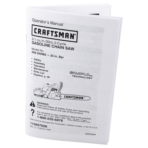 Craftsman 115657026 Oem Srs 50cc Chainsaw Operator S Manual Husqvarna Redmax Walmart Com