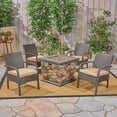 thumbnail image 6 of Noble House Cordoba 5-Piece Outdoor Fabric Chair and Firepit Set in Stone/Brown, 6 of 6