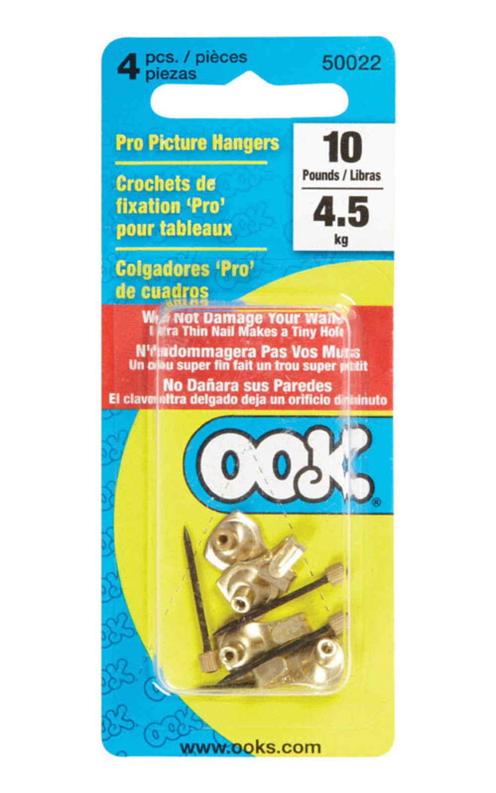 Hillman OOK 10 Lb. Capacity Picture Hangers (4-Pack) 533020