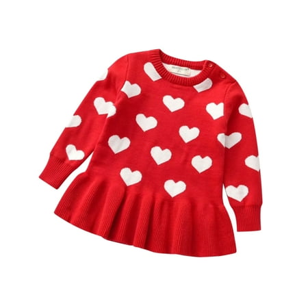 

Musuos Girl s Wool Knitting Sweater Heart Printed Lace Short Skirt Pullover