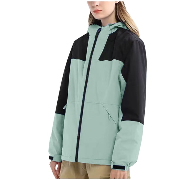 Chaquetas y abrigos casuales con capucha y manga larga para mujer, color, con bolsillo y cremallera, chaqueta cortavientos de poliéster para mujer